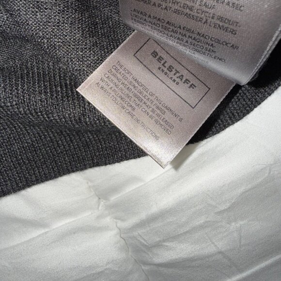 mens size XL Belstaff virgin wool black gray crew neck lightweight sweater (hole - Picture 7 of 10